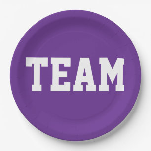 TEAM Cool Athletic White Text On Bright Purple Paper Plate