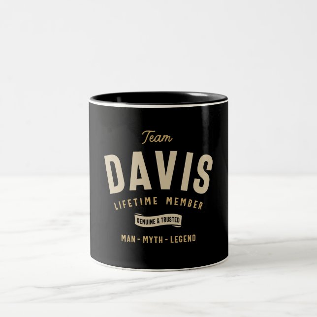 Team Davis Lifetime Member Personalised Name Two-Tone Coffee Mug (Center)