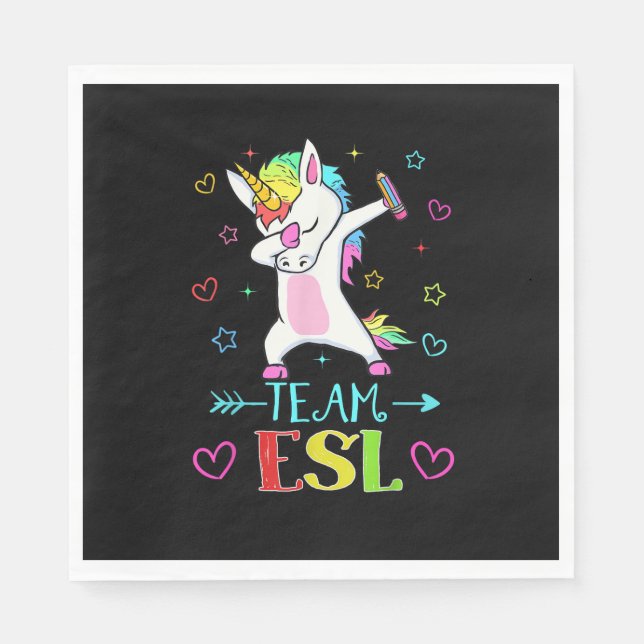 Team Esl Dabbing Unicorn Funny Back To School Gift Napkin (Front)