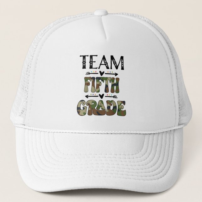Team Fifth Grade Back To School Day Camo Teachers Trucker Hat (Front)