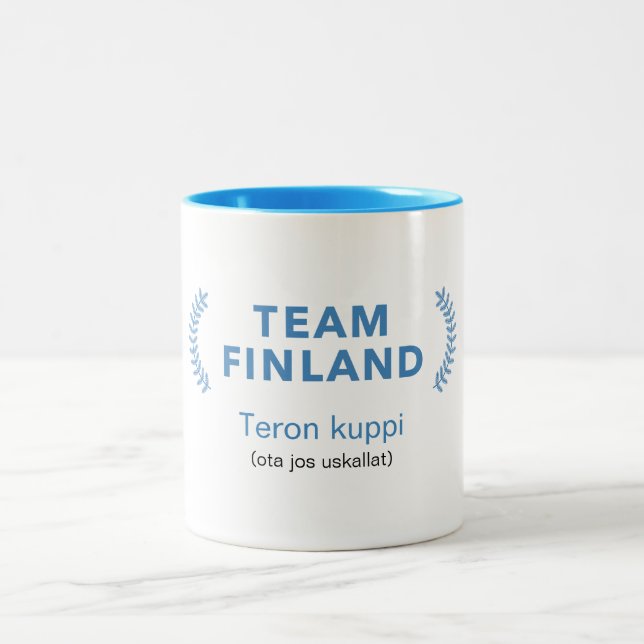 Team Finland + name Two-Tone Coffee Mug (Center)