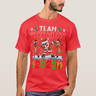 Team Firefighter 2022 Xmas Lights Dabbing Reindeer T-Shirt