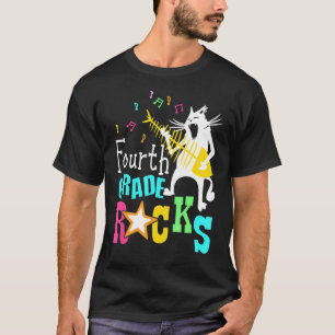 Team Fourth Grade Rocks 4th Grade  Cat Playing Gui T-Shirt