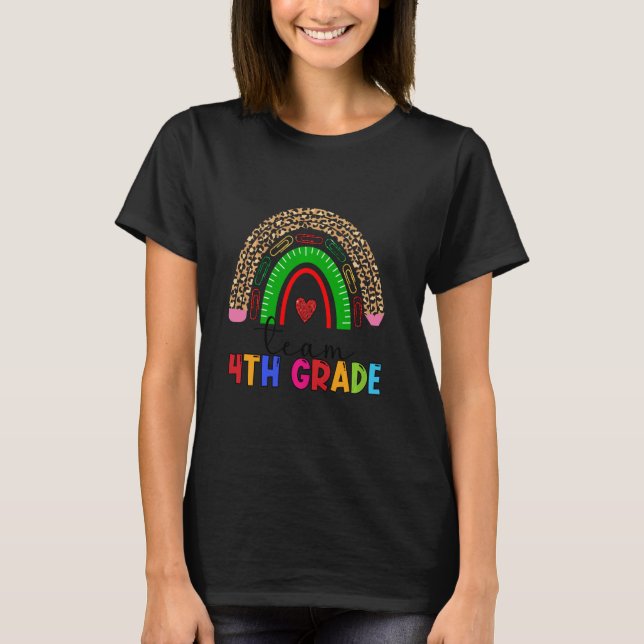 Team Fourth Grade Teacher Boho Rainbow Leopard 4th T-Shirt (Front)