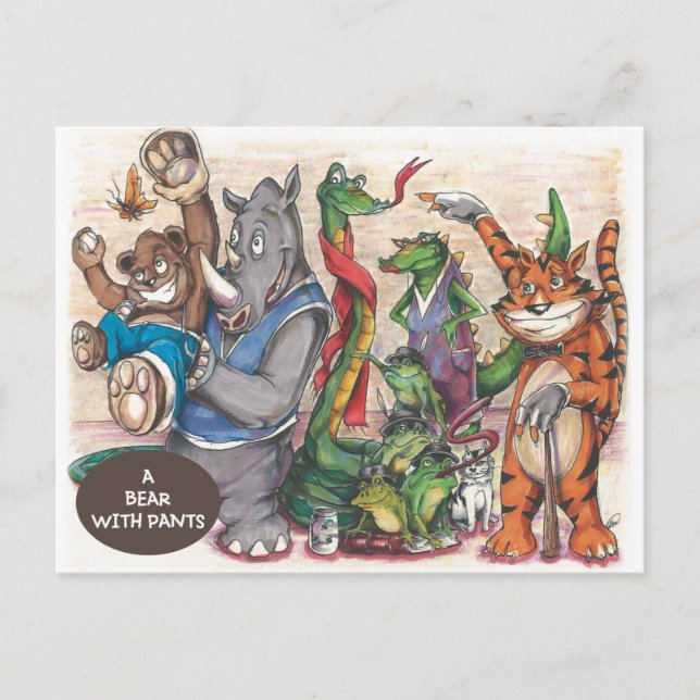 Team from "A Bear With Pants" Book Postcard (Front)