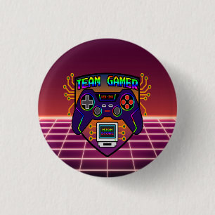 Team Gamer, retro background, retro gaming control 3 Cm Round Badge