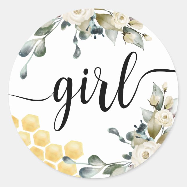 Team Girl Bee themed Gender Reveal Round Sticker. Classic Round Sticker (Front)