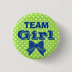 Team Girl Blue With Green Polka Dots Baby Shower 3 Cm Round Badge