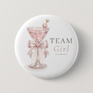 Team Girl Coquette Pink Bow Gender Reveal Button