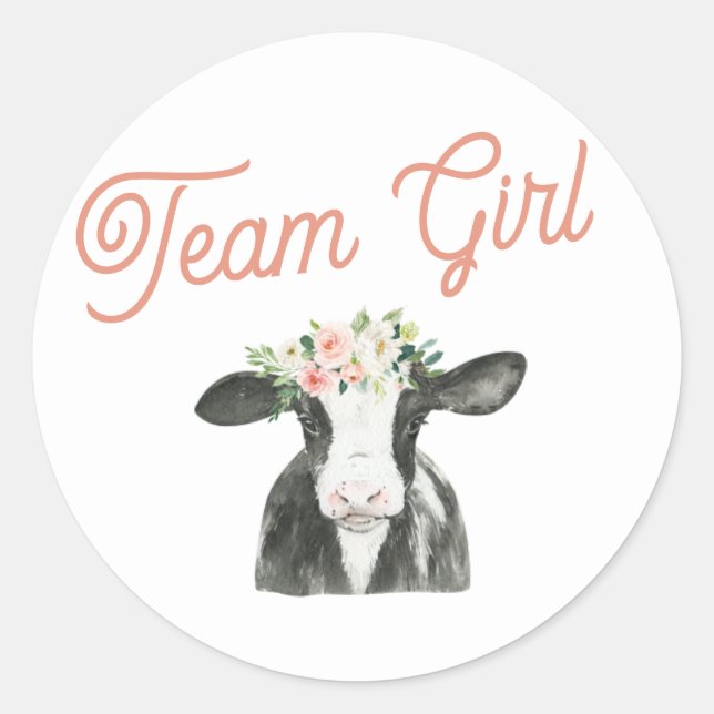 Team Girl Cow Farm Gender Reveal Sticker (Front)