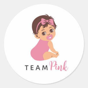 Team Girl Cute Baby with Pink Bow and Pacifier Classic Round Sticker