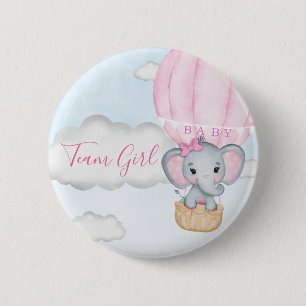 Team Girl Elephant Balloon Baby Shower 6 Cm Round Badge