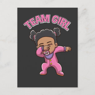 Team Girl Gender Reveal Party Dabbing Black Baby Postcard