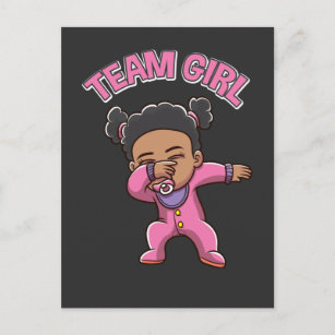 Team Girl Gender Reveal Party Dabbing Black Baby Postcard