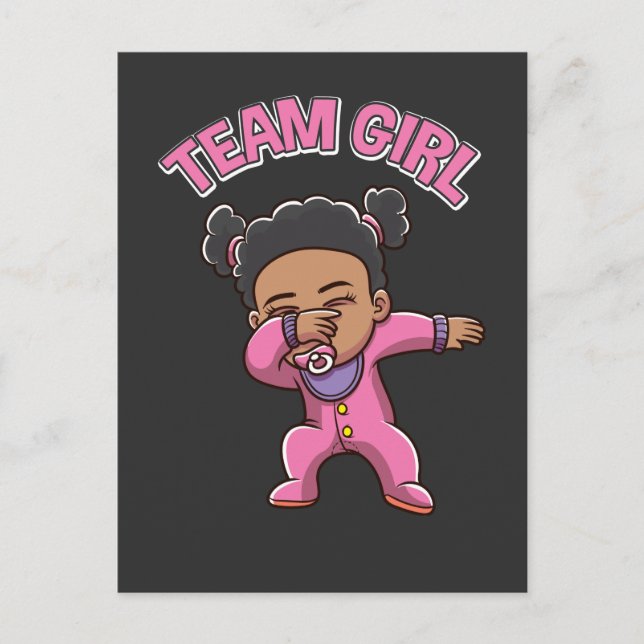 Team Girl Gender Reveal Party Dabbing Black Baby Postcard (Front)