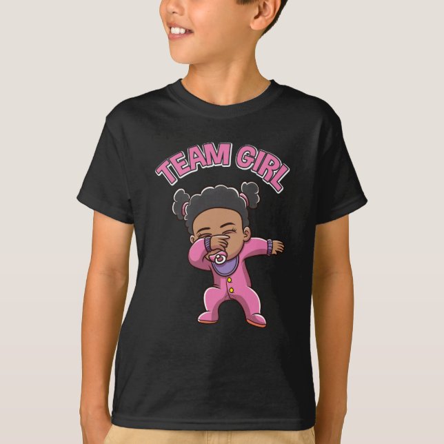 Team Girl Gender Reveal Party Dabbing Black Baby T-Shirt (Front)