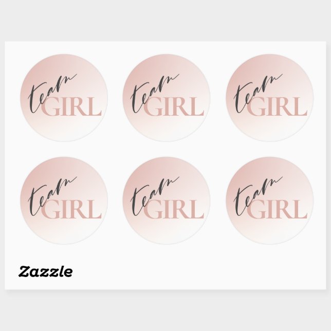 Team Girl Gender Reveal Party Ombre Decoration Classic Round Sticker (Sheet)