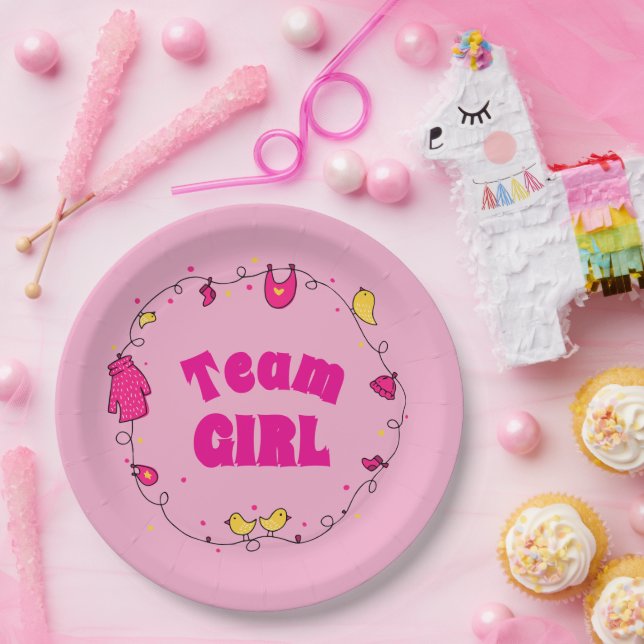 Team Girl Gender Reveal Party Plates (Party)