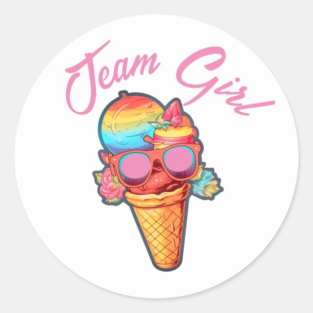 Team Girl Gender Reveal Party Vote Ice Cream  Classic Round Sticker (Front)