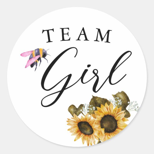 Team Girl Gender Reveal Pink Bee Voting Classic Round Sticker (Front)