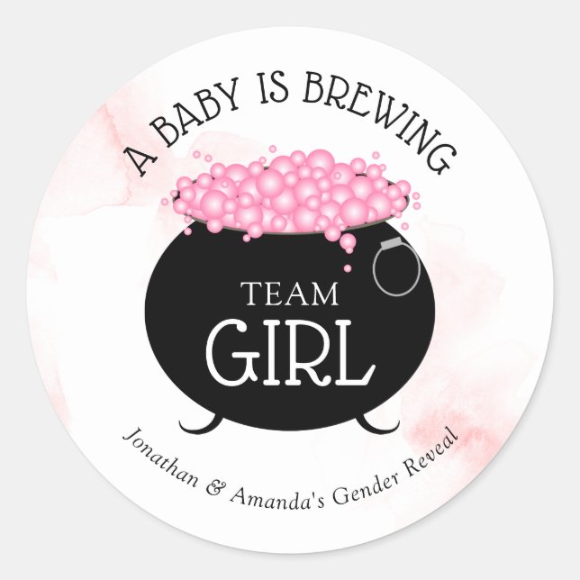 Team Girl Halloween Baby Is Brewing Gender Reveal  Classic Round Sticker (Front)