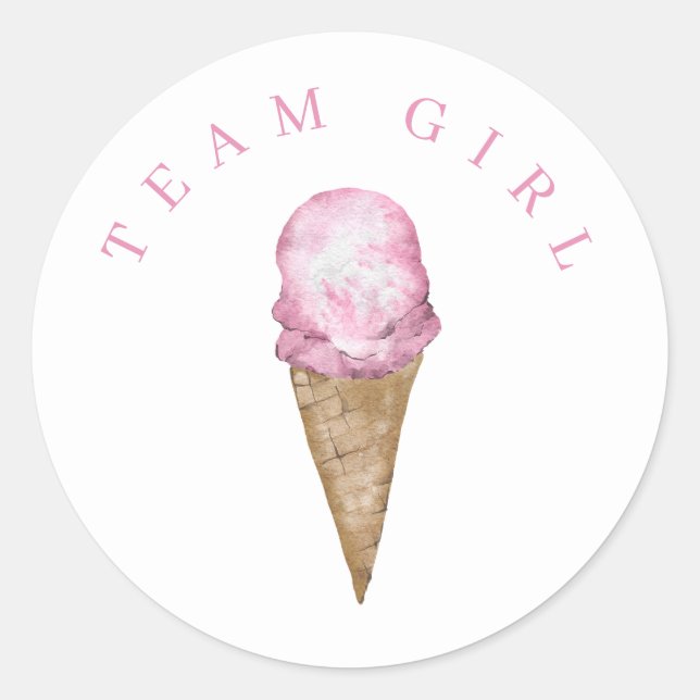 Team Girl Ice Cream Gender Reveal Round Sticker. Classic Round Sticker (Front)