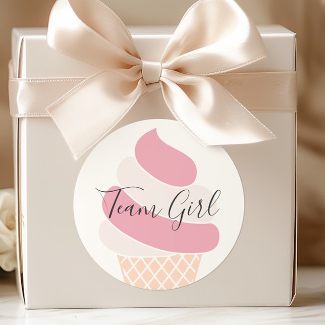 Team Girl Ice Cream Pastel Colour Gender Reveal Classic Round Sticker (Creator Uploaded)