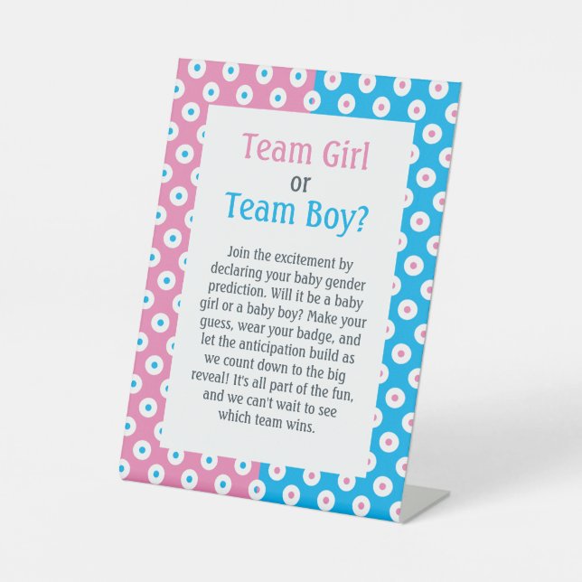 Team Girl or Team Boy Polka-Dot Pedestal Sign (Front)