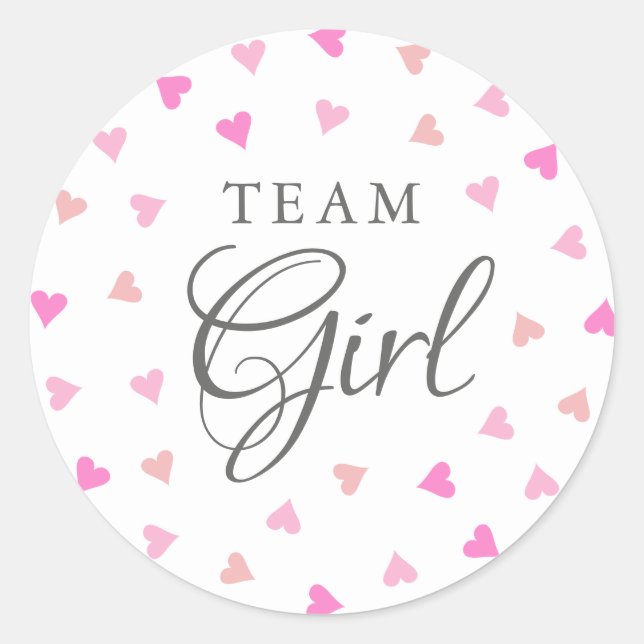 Team Girl Pink Hearts Gender Reveal Voting Classic Round Sticker (Front)