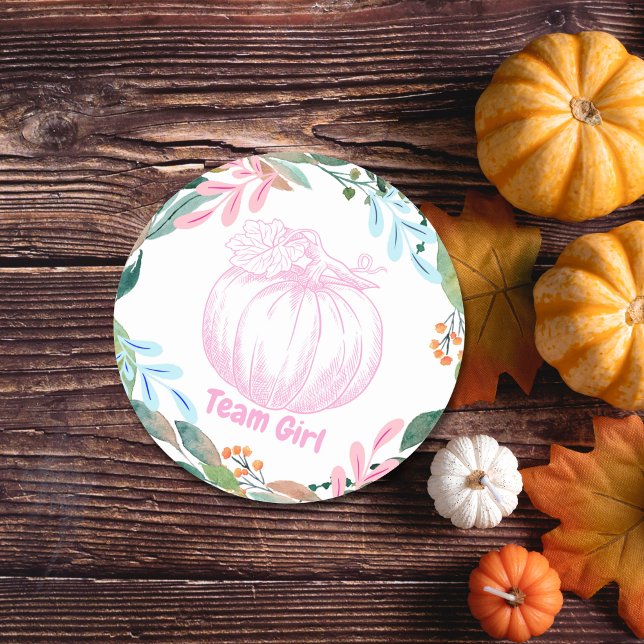 Team Girl Pumpkin Gender Reveal Party Vote  Classic Round Sticker (Creator Uploaded)