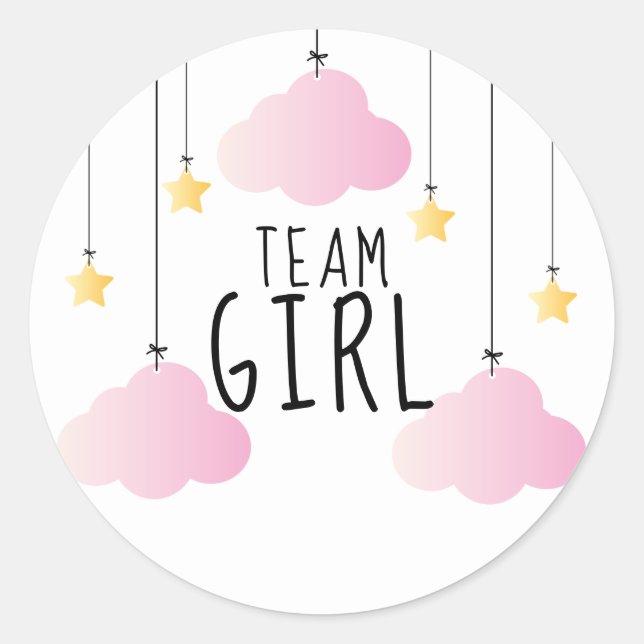 Team Girl Stars Pink Clouds Gender Reveal Voting Classic Round Sticker (Front)