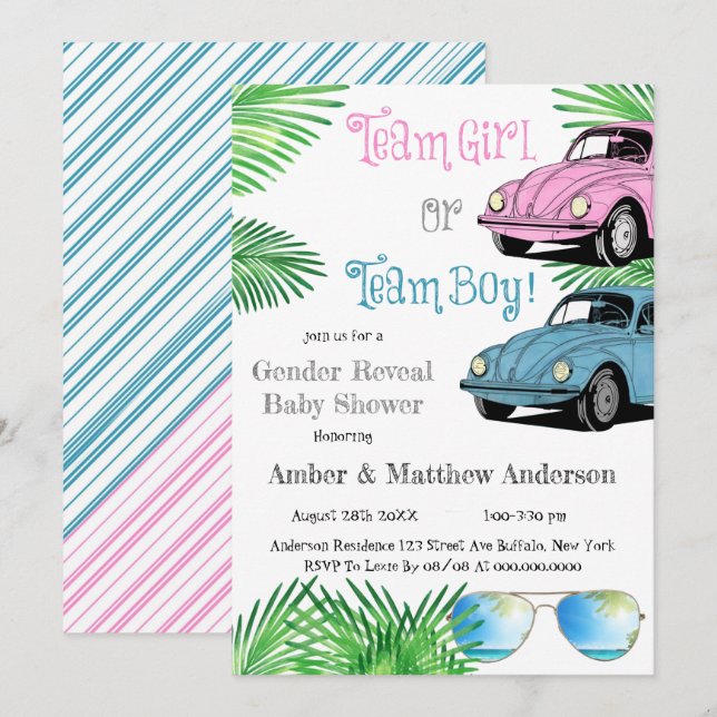 Team Girl Team Boy Car Gender Reveal Baby Shower  (Front/Back)