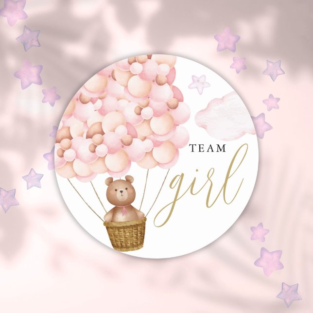 Team Girl Teddy Bear Pink Gender Reveal Voting Classic Round Sticker (Team Girl Teddy Bear Pink Gender Reveal Voting Classic Round Sticker)