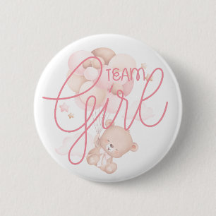 Team Girl Watercolor Teddy Bear Gender Reveal 6 Cm Round Badge