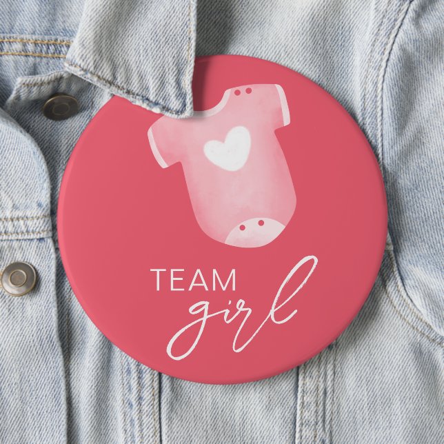 Team Girl Wear What Will Baby Be Guess Pink White 6 Cm Round Badge (In Situ)