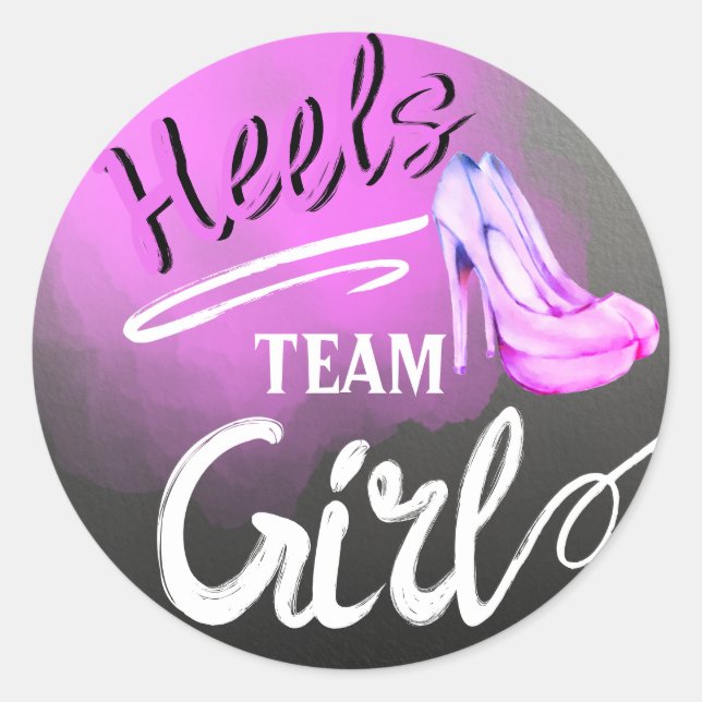  Team Girl Wheels or Heels gender reveal sticker. Classic Round Sticker (Front)