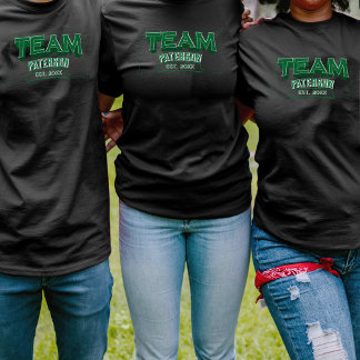 Team Green Family Custom Name Sports Crew Black T-Shirt