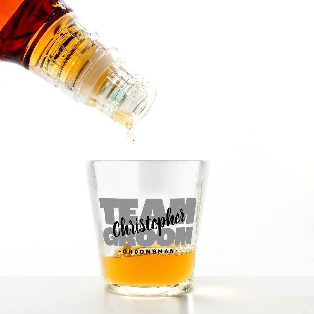 Team Groom Bachelor Party Groomsman Black Grey Shot Glass (Team Groom Bachelor Party Groomsman Black Gray Shot Glass)