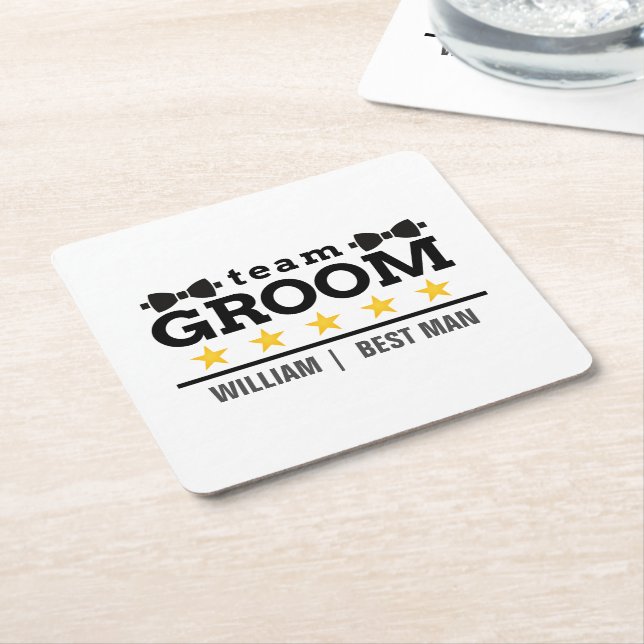 Team Groom Best Man Square Paper Coaster (Angled)
