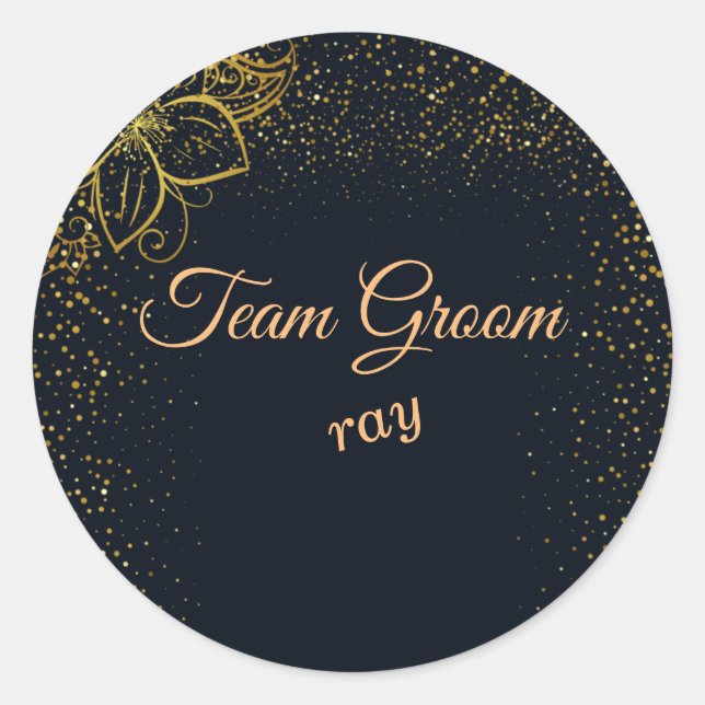 Team Groom Black/Gold Personalised Wedding Sticker (Front)