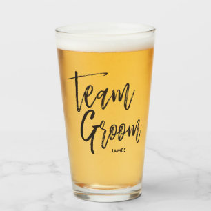 Team Groom Black Script Style Glass
