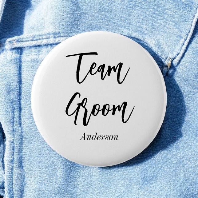 Team Groom Black White Wedding Button (Creator Uploaded)