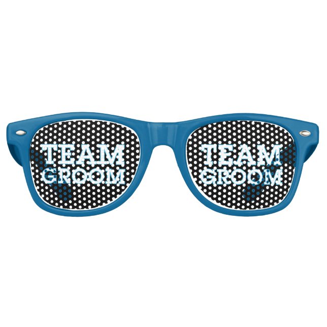 Team Groom Blue Outline Black Retro Sunglasses (Front)