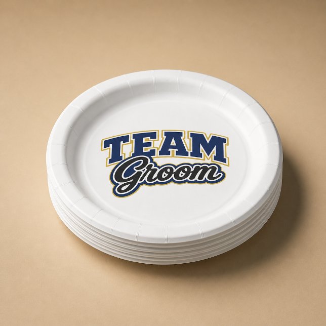 Team Groom Bold Wedding Party Paper Plate (Creator Uploaded)