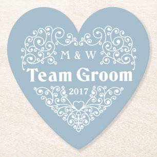 Team Groom custom monograms & year paper coasters