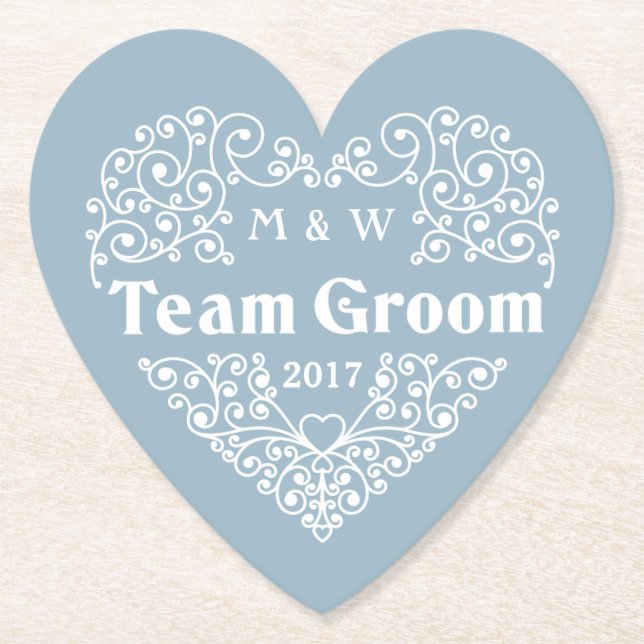 Team Groom custom monograms & year paper coasters (Front)