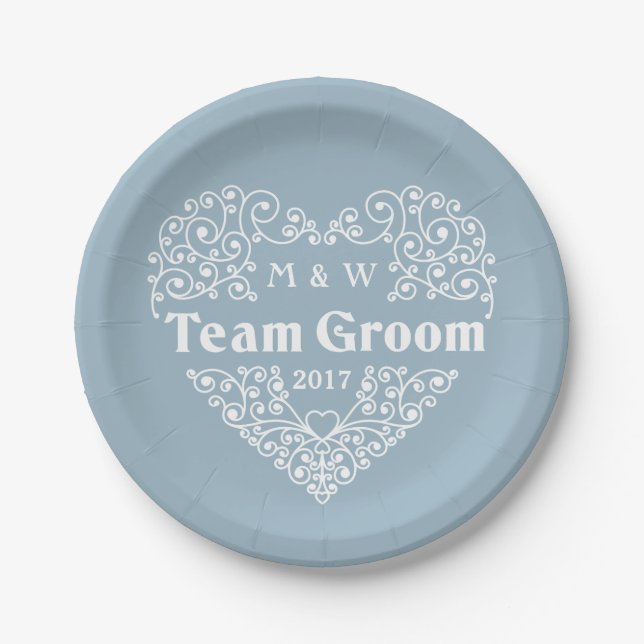Team Groom custom monograms & year paper plates