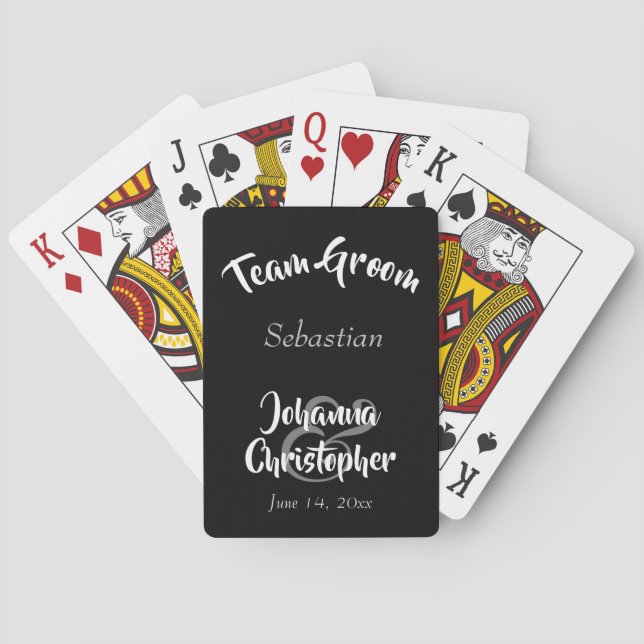 Team Groom Fun Groomsman Favour Black Wedding Playing Cards (Back)