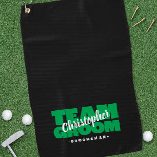 Team Groom Fun Groomsman Golfer Sports Black Green Golf Towel