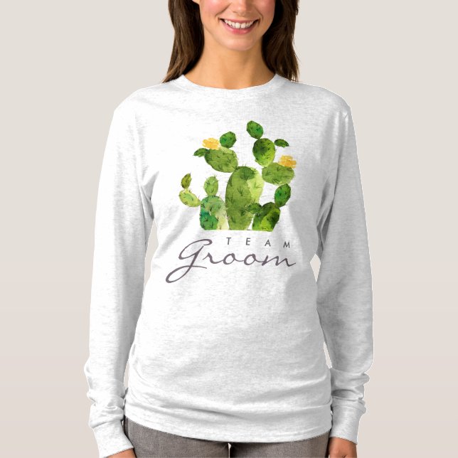 TEAM GROOM GREEN WATERCOLOUR DESERT CACTUS FLOWER T-Shirt (Front)